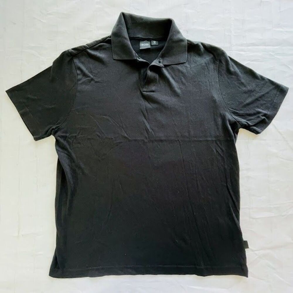 Boss Hugo Polo Shirt Mens Medium Black Short Sleeve Collared Stretch Knit Cotton